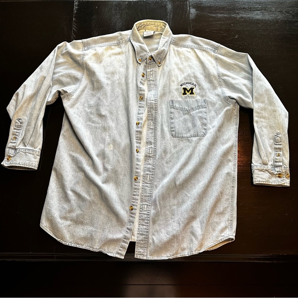 Vintage Cadre XL Light Wash Denim Shirt Michigan Embroidered UofM